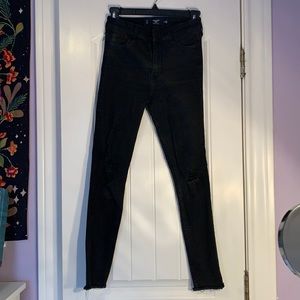 Hollister Crop high rise faded black ripped jeans